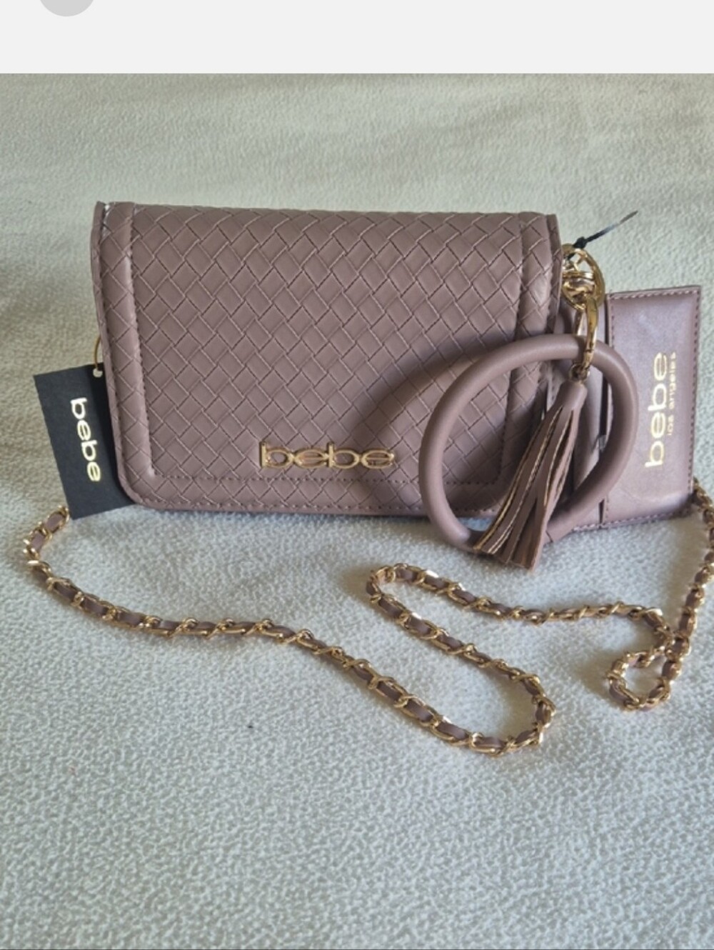 Bebe Taffy Woven Crossbody Purse With Cardholer And Key Ring